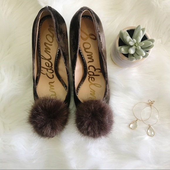 Sam Edelman Velvet Pom Pom Heels - Sz 6 - Picture 1 of 5